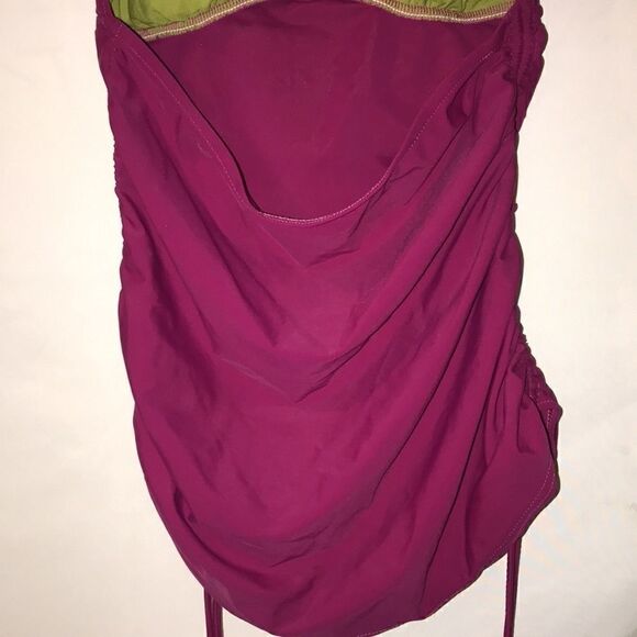 Kenneth Cole Reaction Women's Halter Pull String Cinched Side Maroon Tankini L - Picture 5 of 7
